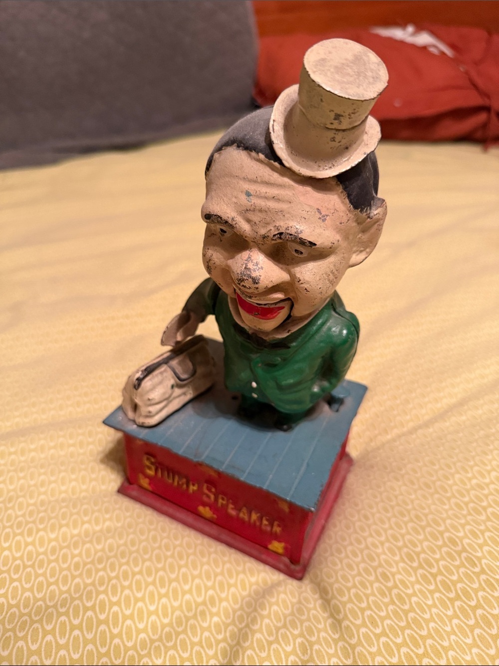 Vintage-Inspired Green Tin Figural Speaker Decor